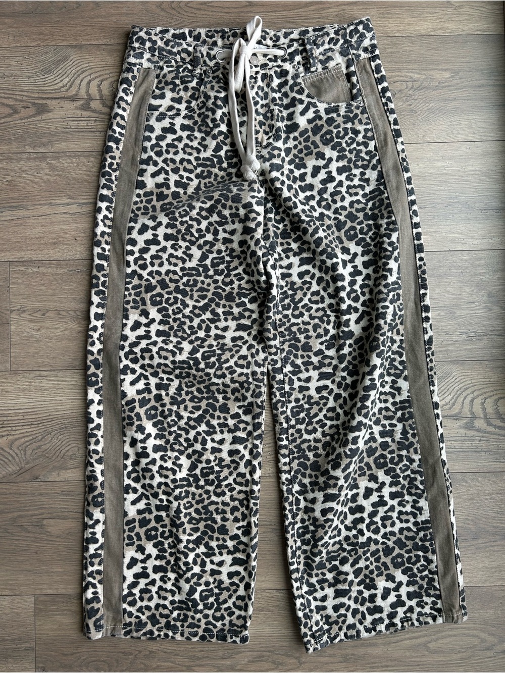 Aaron & Amber Leopard Print Drawstring Jeans